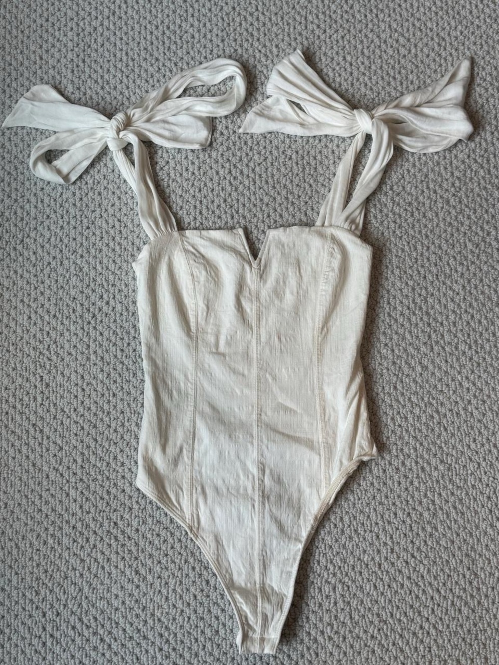 Free People Cream Tie-Shoulder One-Piece Bodysuit